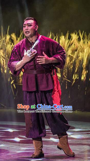 Walking Marriage Chinese Mosuo Nationality Purplish Red Clothing Stage Performance Dance Costume for Men