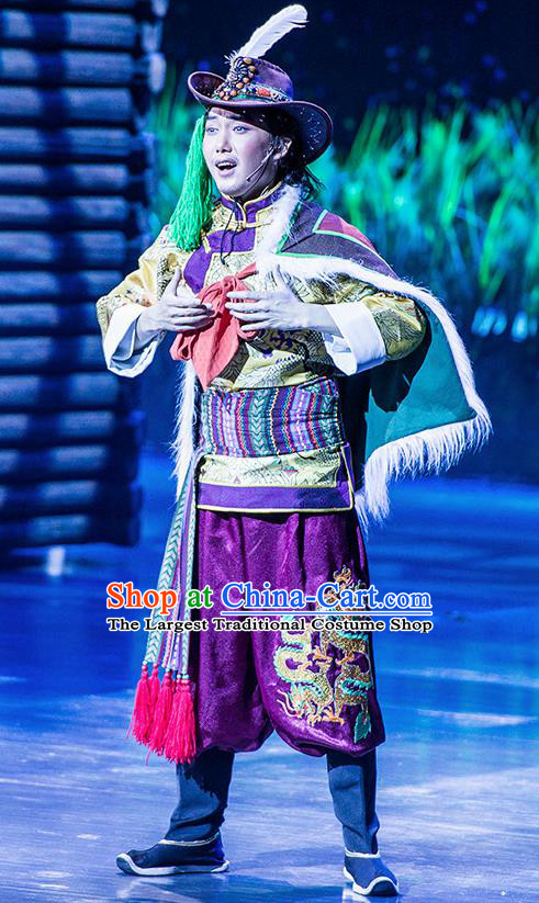 Walking Marriage Chinese Mosuo Nationality Bridegroom Purple Clothing Stage Performance Dance Costume for Men