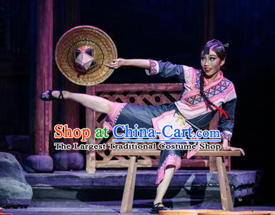 Impression Shanha Chinese She Nationality Folk Dance Dress Stage Performance Dance Costume and Headpiece for Women