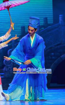 Sunsets Chinese Classical Dance Ancient Scholar Blue Clothing Stage Performance Dance Costume for Men