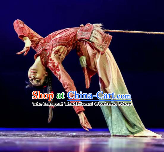 Fu Sheng Chinese Folk Dance Fan Dance Dress Stage Performance Dance Costume and Headpiece for Women