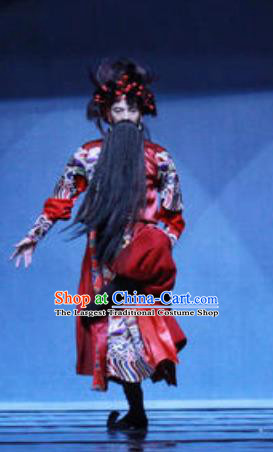 The Greatest Spirit Chinese Peking Opera Takefu Red Clothing Stage Performance Dance Costume and Headpiece for Men