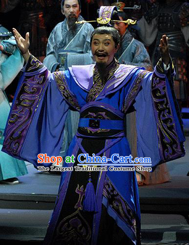 Xiao Qiao Marriage Chinese Peking Opera Minister Purple Clothing Stage Performance Dance Costume and Headpiece for Men