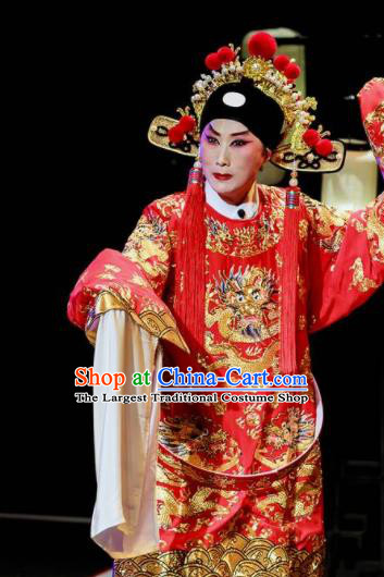 Sansheng Dream Chinese Cantonese Opera Bridegroom Red Clothing Stage Performance Dance Costume and Headpiece for Men