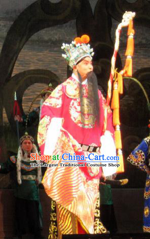Su Wu In Desert Chinese Beijing Opera Envoy Red Clothing Stage Performance Dance Costume and Headpiece for Men