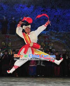 Drama Lan Huahua Chinese Shan Xi Drum Dance Clothing Stage Performance Dance Costume and Headpiece for Men