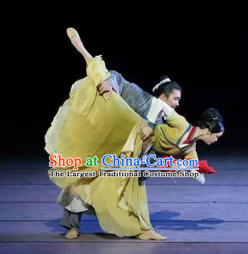 Chinese Orphan Classical Dance Ancient Court Green Dress Stage Performance Dance Costume and Headpiece for Women