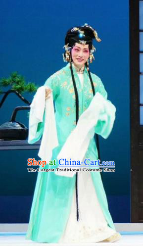Xiang Luo Ji Chinese Shaoxing Opera Green Dress Stage Performance Dance Costume and Headpiece for Women