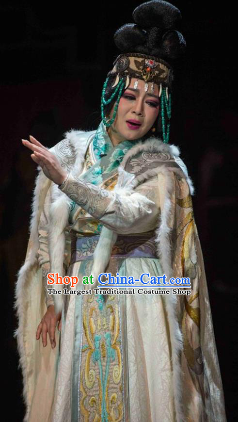 Cai Wenji Chinese Opera Ancient Huns Consort Dress Stage Performance Dance Costume and Headpiece for Women