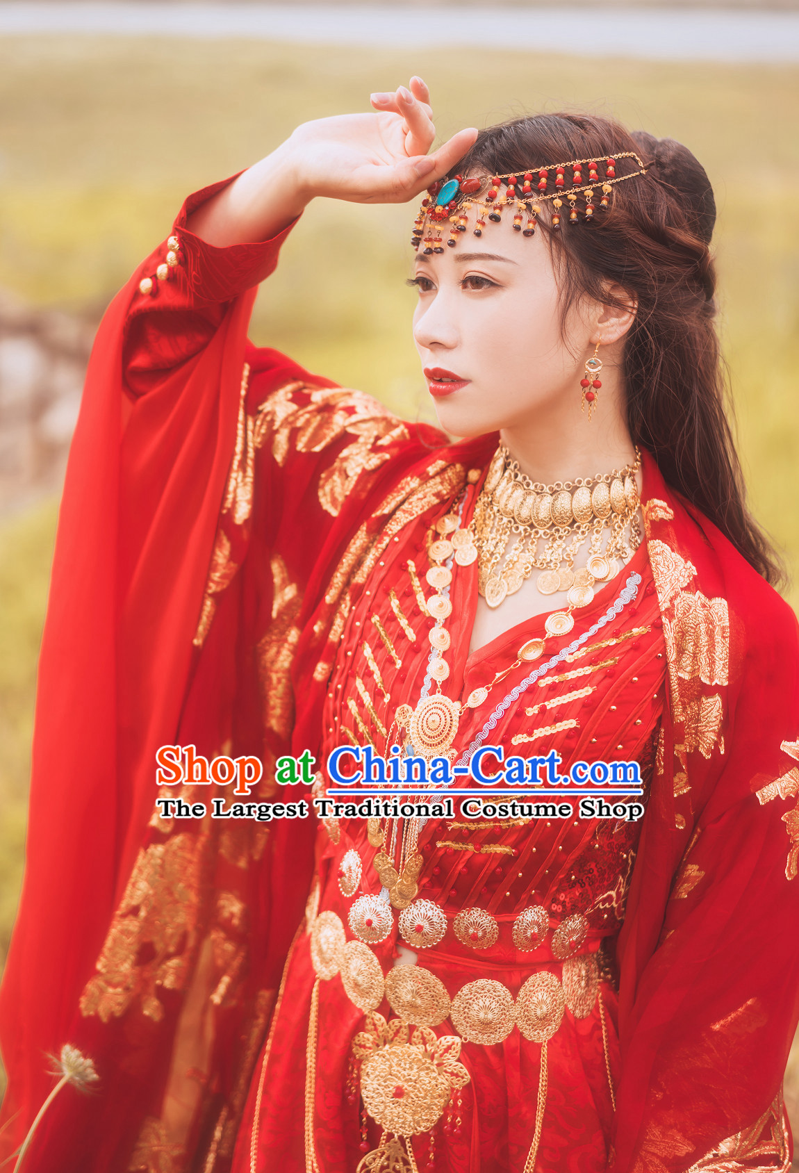 Ancient China Most Beautiful Bride Wedding Dress Clothing Garment Wigs Hair Jewelries Complete Set