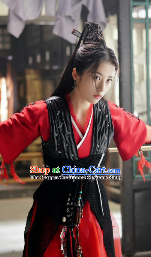Ancient Chinese Song Dynasty Female Swordsman Red Dress Drama Young Blood Princess Zhao Jian Costumes for Women