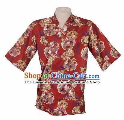 Traditional Japanese Printing Sakura Red Yamato Shirt Kimono Asian Japan Costume for Men