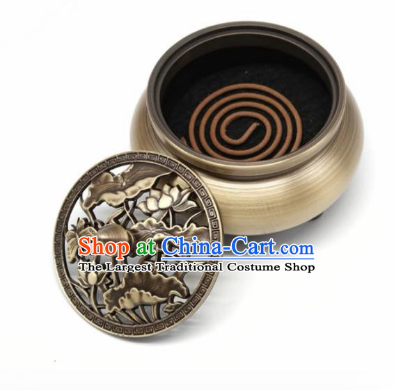 Traditional Chinese Carving Lotus Incense Burner Copper Censer