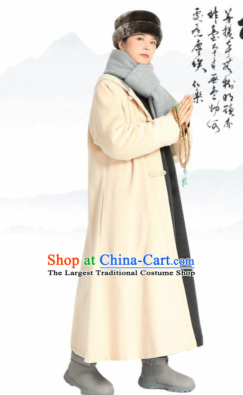 Traditional Chinese Monk Costume Lay Buddhists Beige Dust Coat for Men