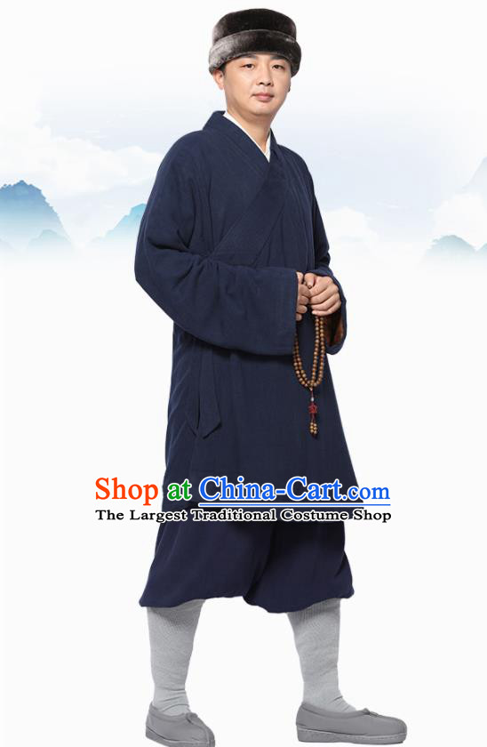 Traditional Chinese Monk Costume Meditation Navy Flax Outfits Shirt and Pants for Men