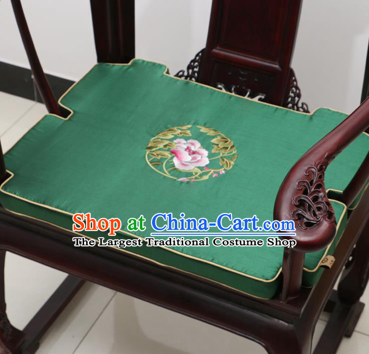 Chinese Classical Household Ornament Armchair Cushion Cover Traditional Embroidered Peony Green Brocade Mat Cover