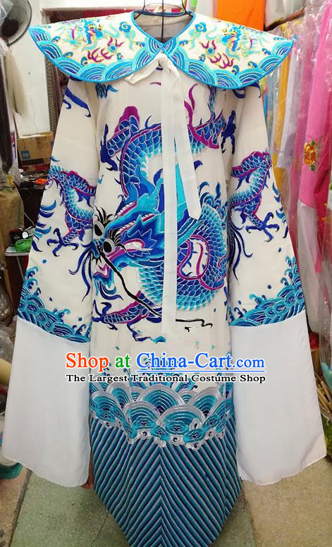 Chinese Traditional Beijing Opera Minister Costume Peking Opera Old Men White Embroidered Robe for Adults