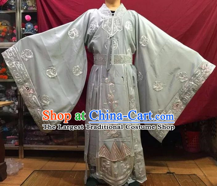 Chinese Traditional Beijing Opera Emperor Costume Peking Opera King Grey Embroidered Robe for Adults