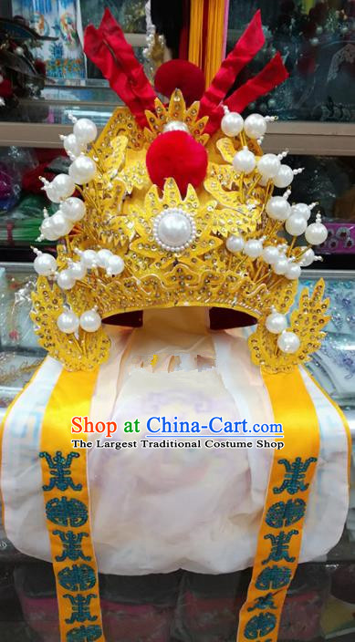 Chinese Traditional Beijing Opera Takefu Hat Peking Opera General Golden Helmet for Adults