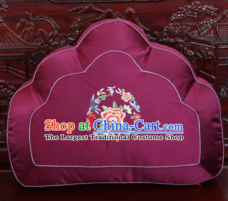 Chinese Traditional Embroidered Peony Pattern Purple Brocade Back Cushion Cover Classical Household Ornament
