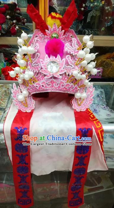 Chinese Traditional Beijing Opera Takefu Hat Peking Opera General Pink Helmet for Adults