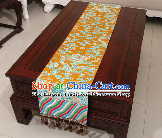 Chinese Traditional Dragon Pattern Golden Brocade Table Flag Classical Satin Household Ornament Table Cover