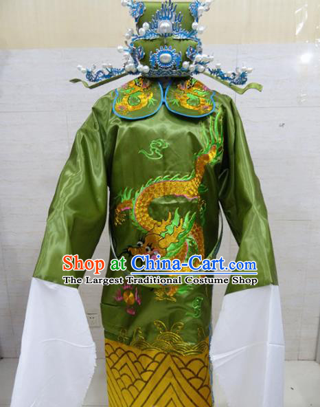 Chinese Traditional Beijing Opera Prime Minister Green Embroidered Robe Peking Opera Old Men Costume for Adults