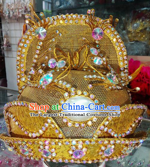 Chinese Traditional Beijing Opera Emperor Golden Hat Peking Opera Headwear for Adults