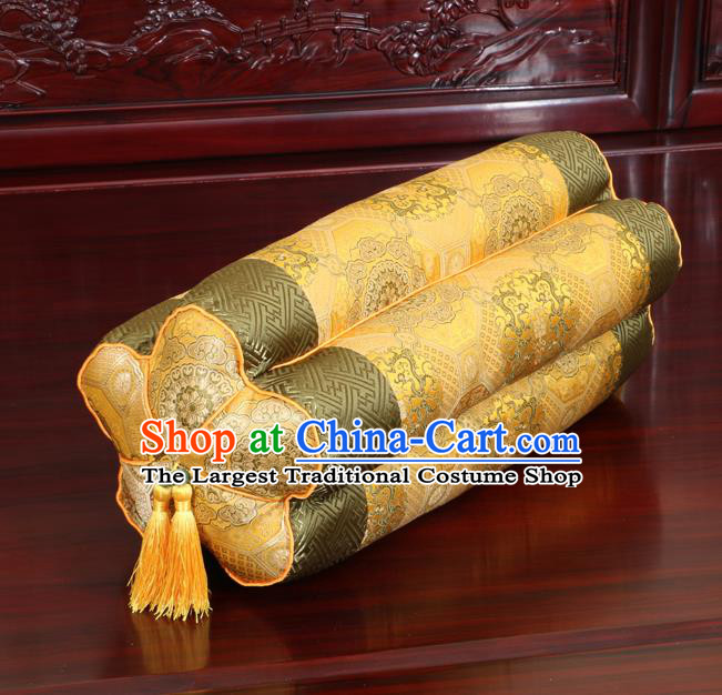 Chinese Traditional Household Accessories Classical Pattern Yellow Brocade Plum Blossom Pillow