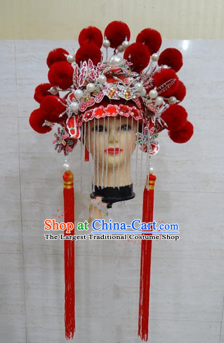 Chinese Traditional Beijing Opera Actress Hair Accessories Ancient Queen Red Phoenix Coronet for Adults