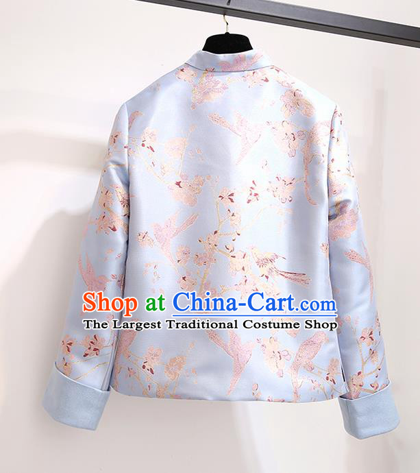Chinese Traditional Costume Tang Suit Blue Jacket Cheongsam Upper Outer Garment for Women