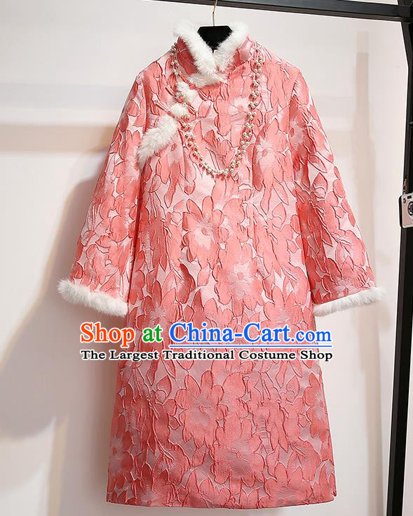 Chinese Traditional National Costume Tang Suit Qipao Dress Pink Cheongsam for Women