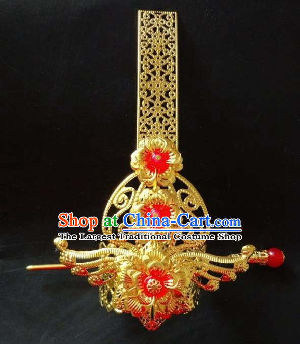 Chinese Traditional Prince Hair Accessories Ancient Swordsman Red Beads Hairdo Crown Headwear for Men