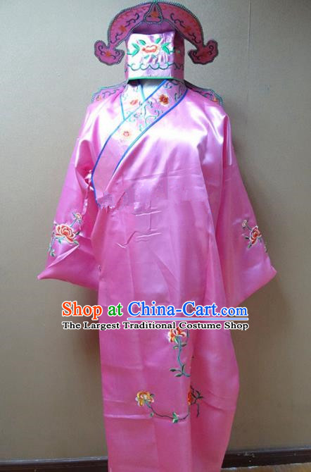Professional Chinese Traditional Beijing Opera Niche Pink Robe Ancient Scholar Embroidered Peony Costume for Adults