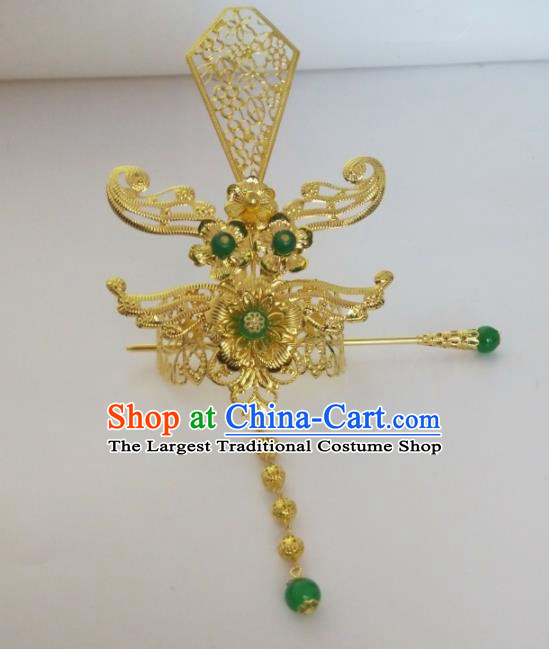 Chinese Traditional Nobility Childe Hair Accessories Hairpins Ancient Swordsman Green Beads Hairdo Crown for Men