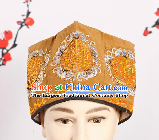 Chinese Traditional Beijing Opera Old Men Headwear Peking Opera Landlord Brown Embroidered Hat