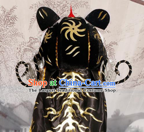 Chinese Traditional Beijing Opera Takefu Headwear Ancient Warrior Black Tiger Head Hat