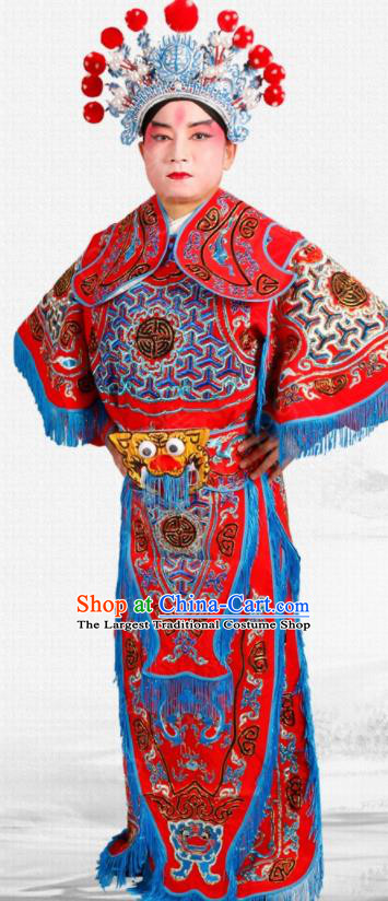 Chinese Traditional Beijing Opera Takefu Costume Ancient Warrior Red Clothing