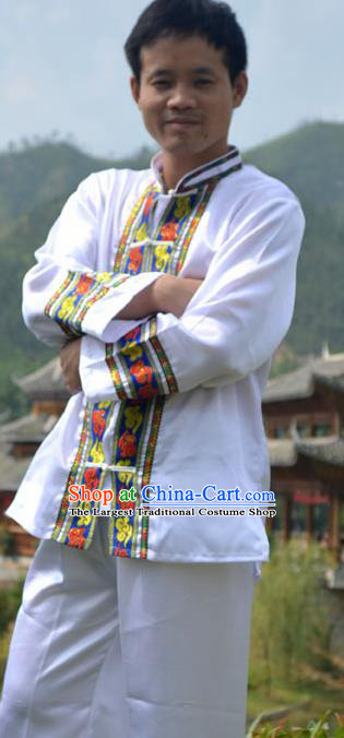 Chinese Traditional Miao Nationality Male Costume Ethnic Folk Dance White Clothing for Men
