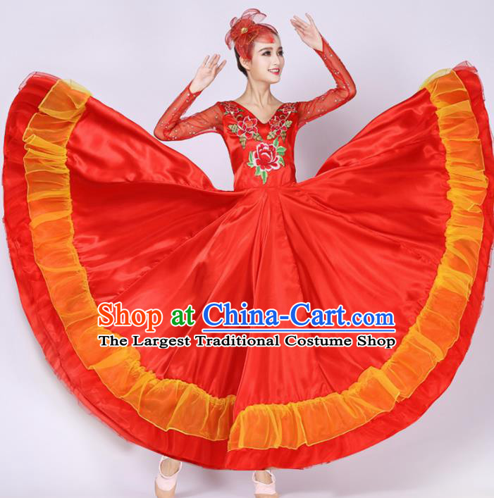 Top Grade Opening Dance Costume Classical Chorus Group Red Dress for Women
