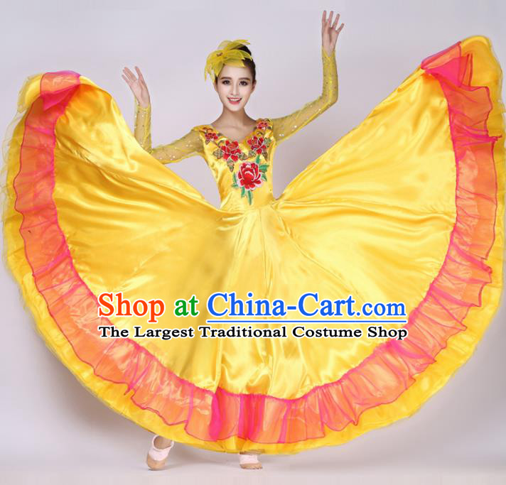 Top Grade Opening Dance Costume Classical Chorus Group Yellow Dress for Women