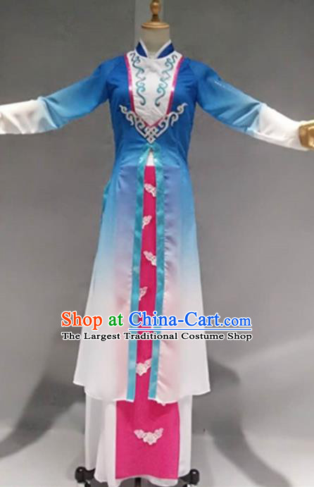 Traditional Chinese Umbrella Dance Costume China Classical Dance Blue Clothing for Women