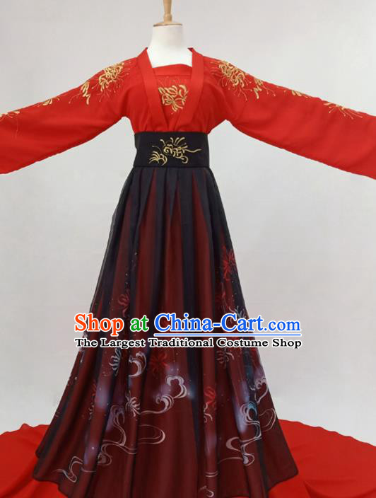 Traditional Chinese Tang Dynasty Bride Hanfu Ancient Princess Red Historical Costume for Women