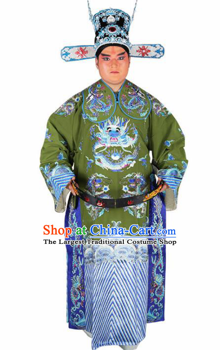 Chinese Traditional Beijing Opera Green Embroidered Robe Peking Opera Minister Costume