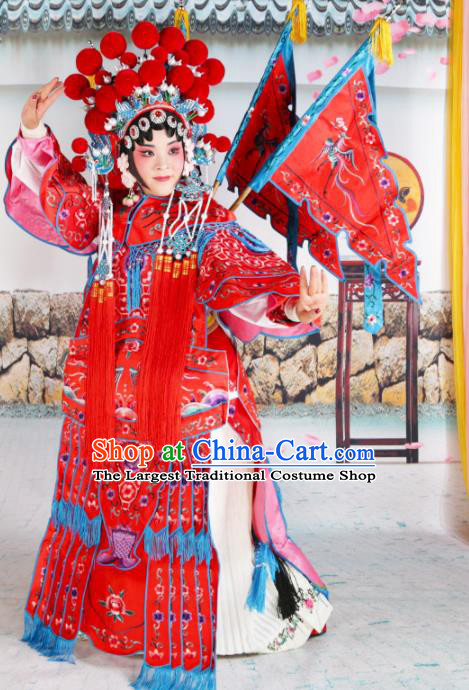Traditional Chinese Beijing Opera Female General Red Costume Peking Opera Magic Warriors Clothing