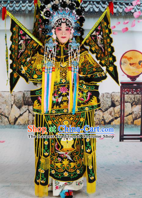 Traditional Chinese Beijing Opera Female General Black Costume Peking Opera Magic Warriors Clothing