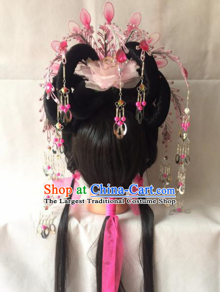 Asian Chinese Beijing Opera Hair Accessories Ancient Princess Pink Phoenix Coronet for Women