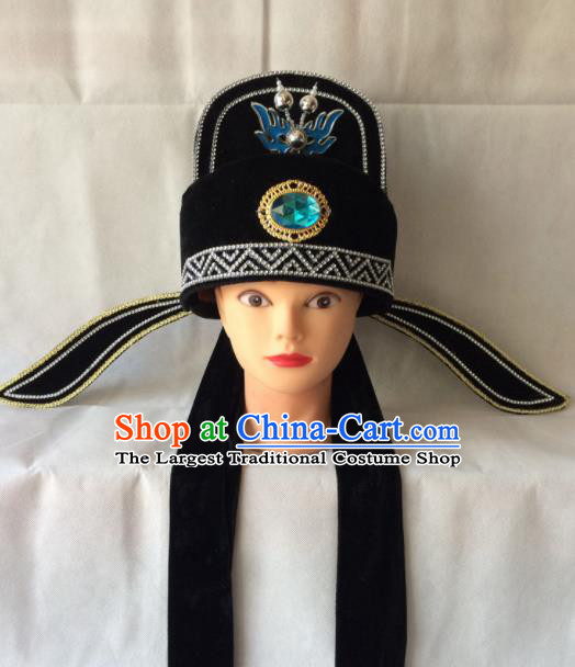 Asian Chinese Beijing Opera Niche Headwear Ancient Gifted Scholar Black Hat for Men