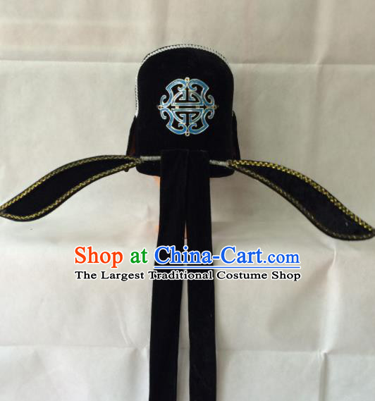 Asian Chinese Beijing Opera Niche Headwear Ancient Gifted Scholar Black Hat for Men