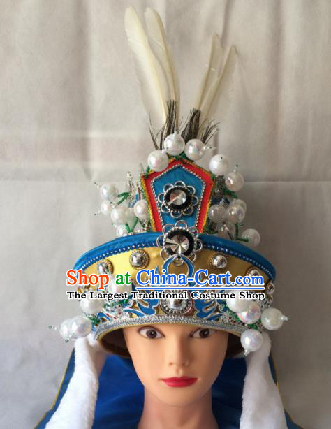 Asian Chinese Beijing Opera Prince Golden Helmet Headwear Ancient General Hat for Men